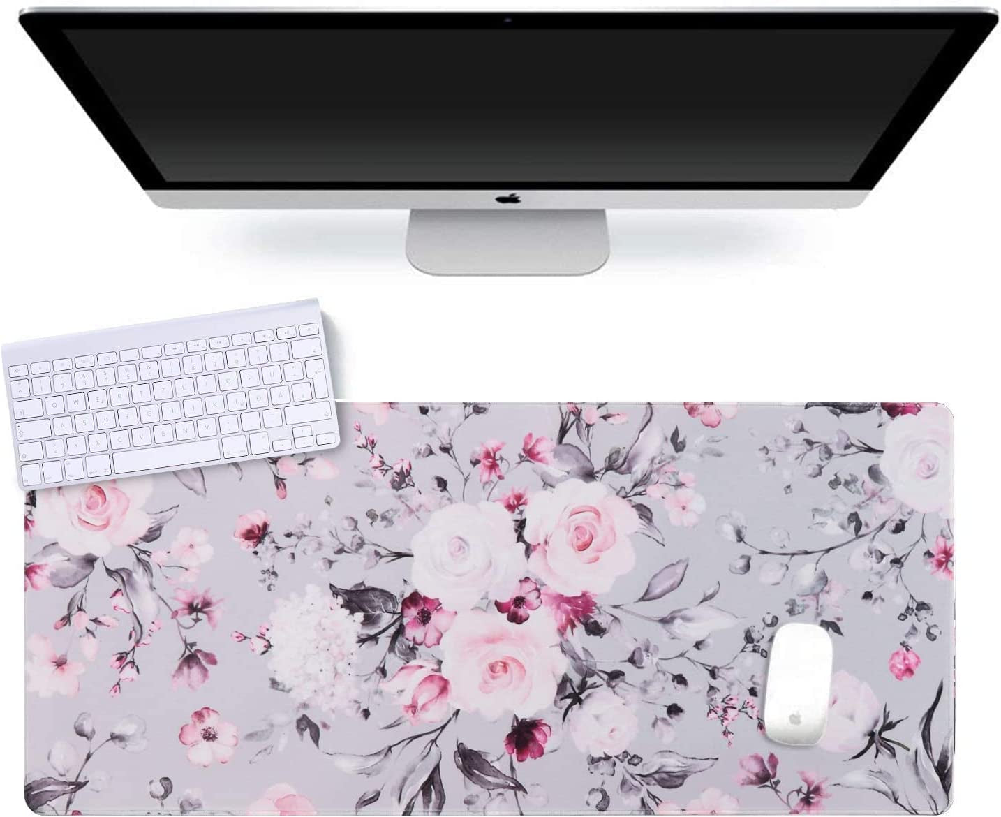 Desk Mat, Extended Gaming Mouse Pad (31.5X15.7 In), Large Non-Slip Rubber Base Mousepad with Stitched Edges, Waterproof Keyboard Mouse Mat Desk Pad for Work, Game, Office, Home - Tea Rose